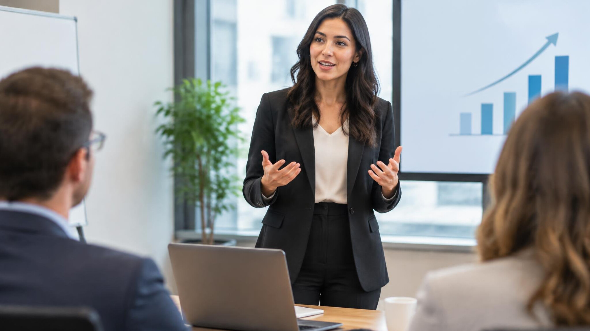 woman speaking confidently at meeting